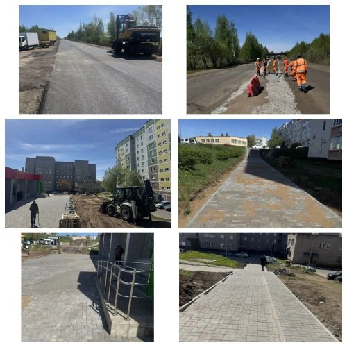 В Камских Полянах одновременно ремонтируют дорогу и благоустраивают парк «Соенеч»