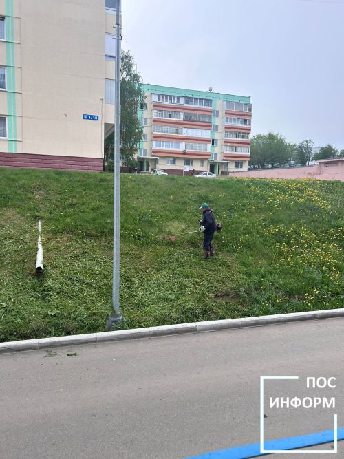 В Камских Полянах приводят в порядок газоны