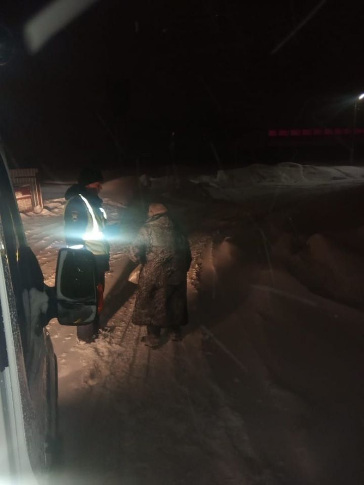 В Татарстане сотрудники ГИБДД помогли замерзавшей на трассе пожилой женщине