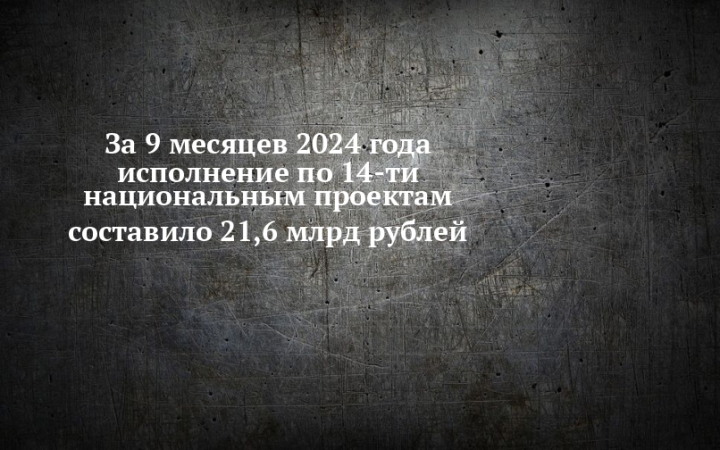 За 9 месяцев 2024 года исполнение по 14-ти национальным проектам составило 21,6 млрд рублей