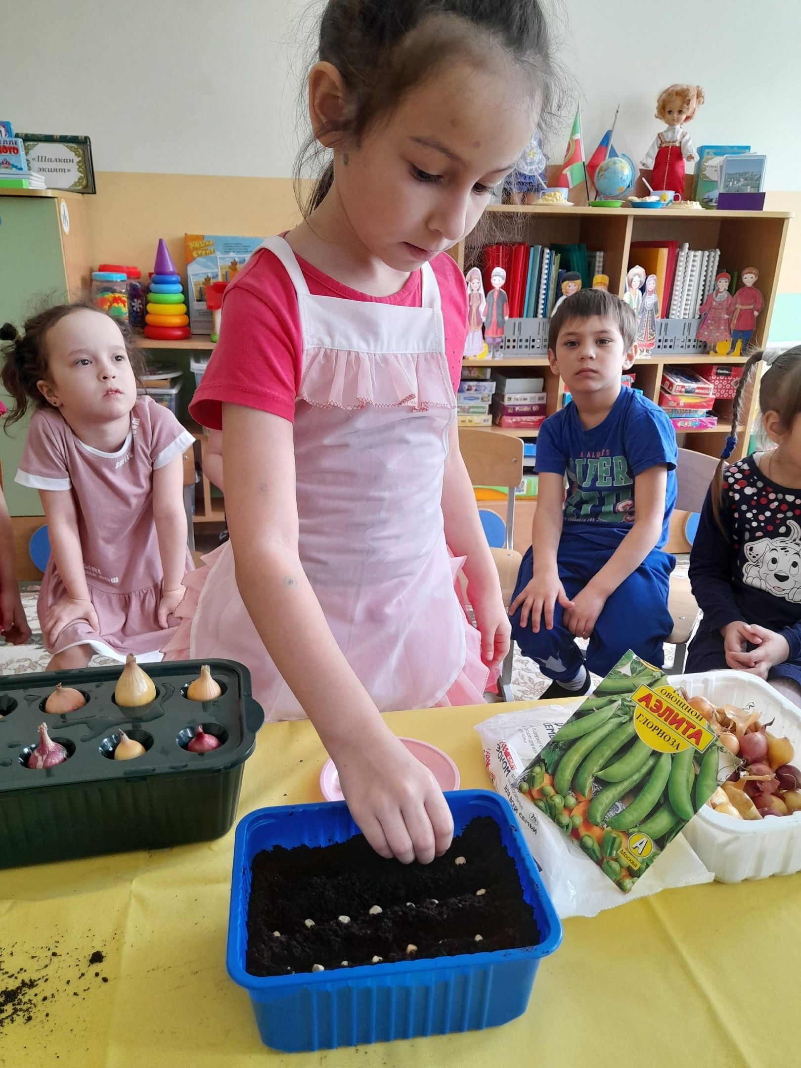 В детском саду «Золотая рыбка» совместными усилиями педагогов и воспитанников создан мини-огород на окне