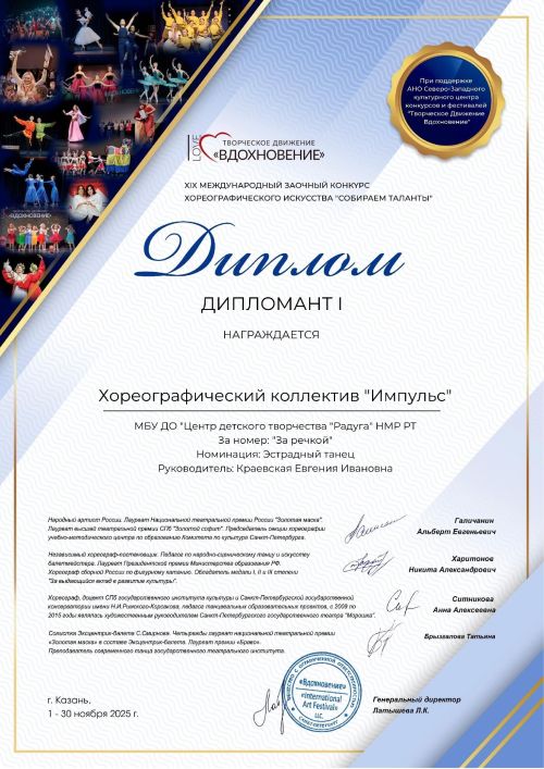 Хореографический коллектив «Импульс» из Камских Полян стал дипломантом I степени
